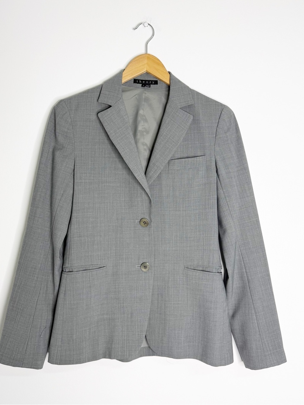 Theory Gray Wool Blend Two Button Blazer Size 6 Tailored Jacket